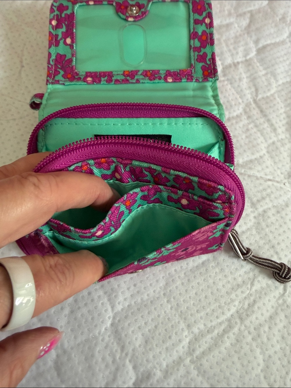 Vera Bradley Teal and Magenta Floral Zip Wallet - Picture 5 of 8